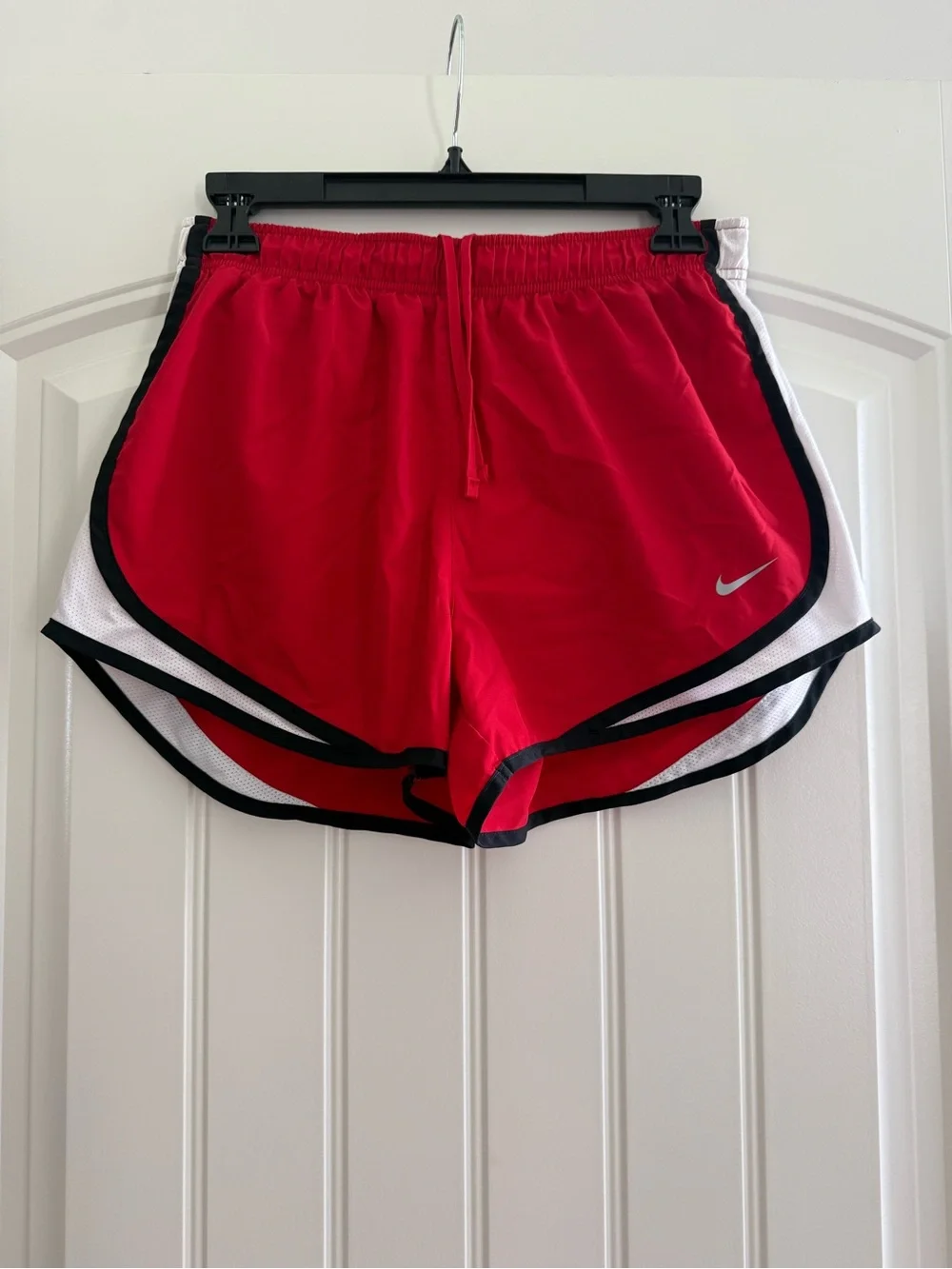 Nike Women's Red Athletic Running Shorts with White Panels